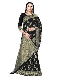 Alluring Black Silk Blend Woven Design Women Saree with Blouse piece-thumb2