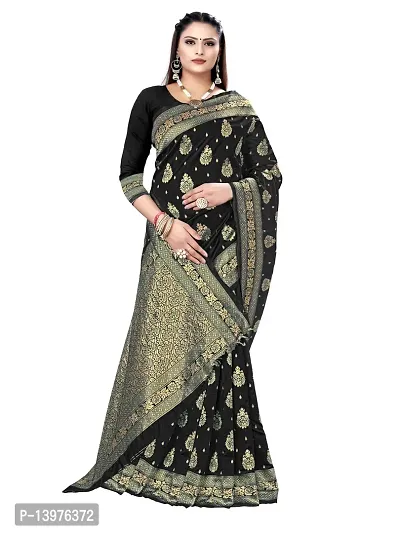 Alluring Black Silk Blend Woven Design Women Saree with Blouse piece-thumb3