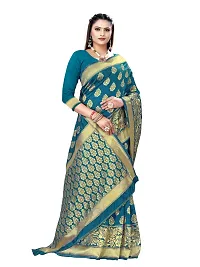 Alluring Teal Silk Blend Woven Design Women Saree with Blouse piece-thumb4