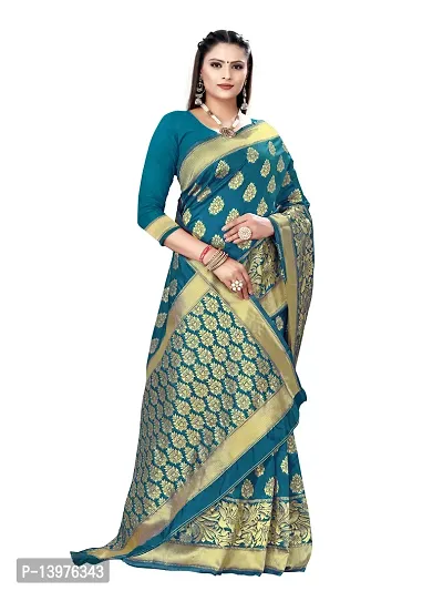 Alluring Teal Silk Blend Woven Design Women Saree with Blouse piece-thumb5