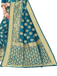 Alluring Teal Silk Blend Woven Design Women Saree with Blouse piece-thumb2