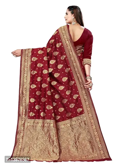 Alluring Maroon Silk Blend Woven Design Women Saree with Blouse piece-thumb2