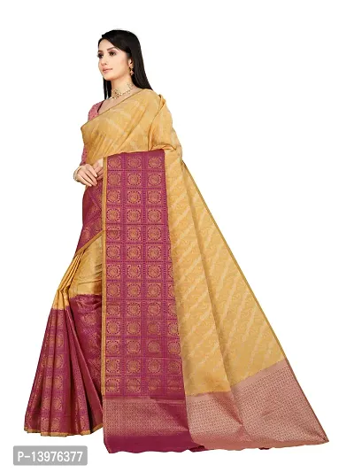 Alluring Yellow Silk Blend Woven Design Women Saree with Blouse piece-thumb4