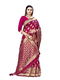 Alluring Pink Silk Blend Woven Design Women Saree with Blouse piece-thumb4