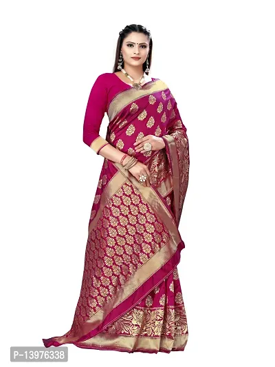 Alluring Pink Silk Blend Woven Design Women Saree with Blouse piece-thumb5