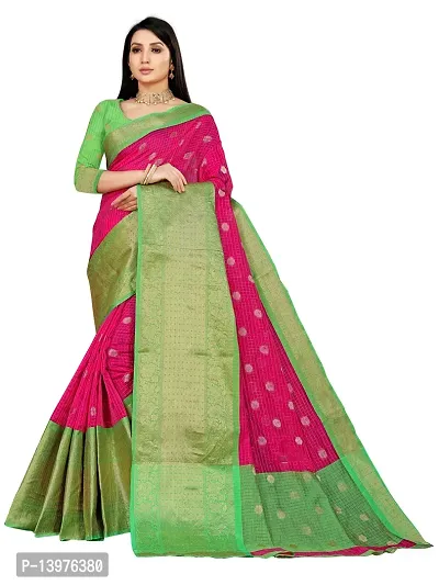 Alluring Pink Silk Blend Woven Design Women Saree with Blouse piece-thumb0