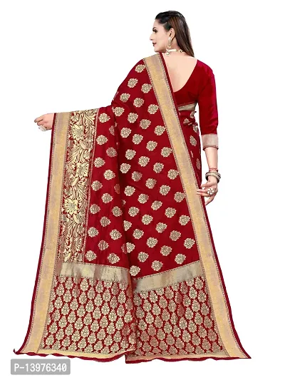 Alluring Red Silk Blend Woven Design Women Saree with Blouse piece-thumb2