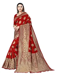 Alluring Red Silk Blend Woven Design Women Saree with Blouse piece-thumb3