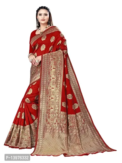 Alluring Red Silk Blend Woven Design Women Saree with Blouse piece-thumb4