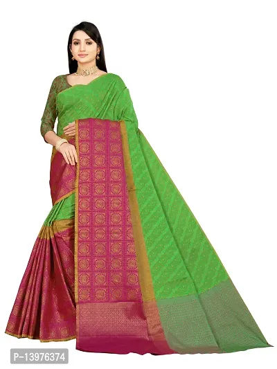 Alluring Dark Green Silk Blend Woven Design Women Saree with Blouse piece-thumb0