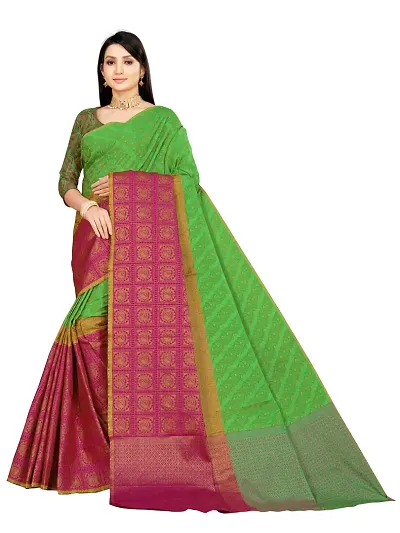 Alluring Dark Silk Blend Woven Design Women Saree with Blouse piece