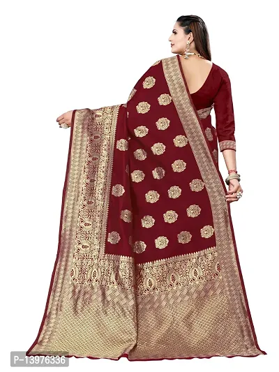 Alluring Maroon Silk Blend Woven Design Women Saree with Blouse piece-thumb2