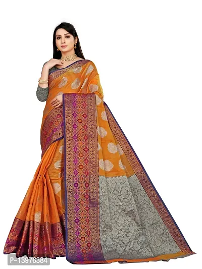 Alluring Orange Silk Blend Woven Design Women Saree with Blouse piece-thumb0