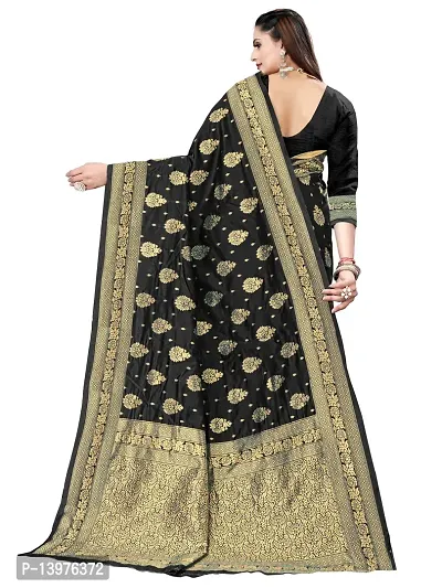 Alluring Black Silk Blend Woven Design Women Saree with Blouse piece-thumb2