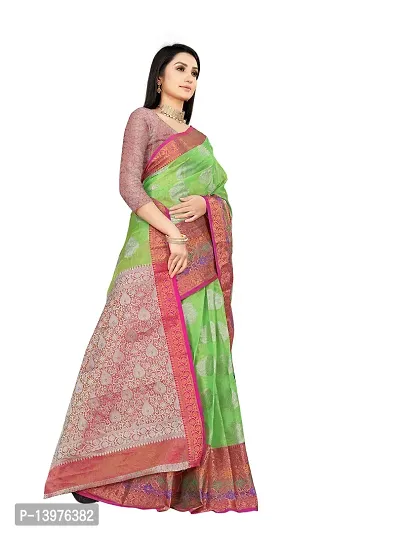 Alluring Green Silk Blend Woven Design Women Saree with Blouse piece-thumb3