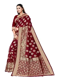 Alluring Maroon Silk Blend Woven Design Women Saree with Blouse piece-thumb3