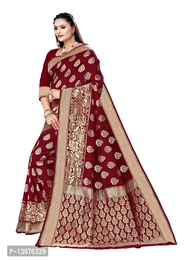 Alluring Maroon Silk Blend Woven Design Women Saree with Blouse piece-thumb4