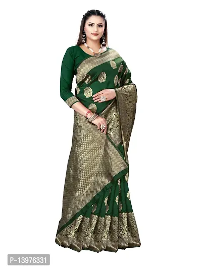 Alluring Green Silk Blend Woven Design Women Saree with Blouse piece-thumb5