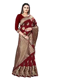 Alluring Maroon Silk Blend Woven Design Women Saree with Blouse piece-thumb4