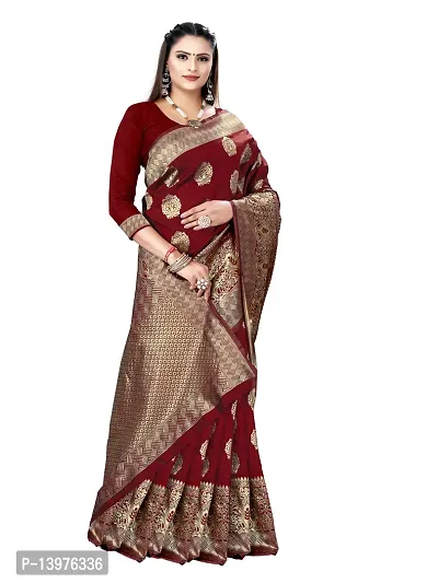 Alluring Maroon Silk Blend Woven Design Women Saree with Blouse piece-thumb5