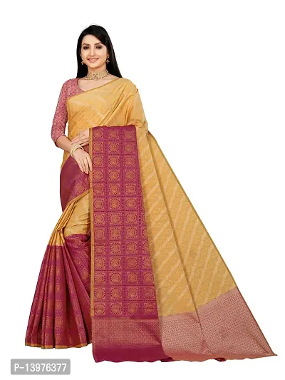 Alluring Yellow Silk Blend Woven Design Women Saree with Blouse piece