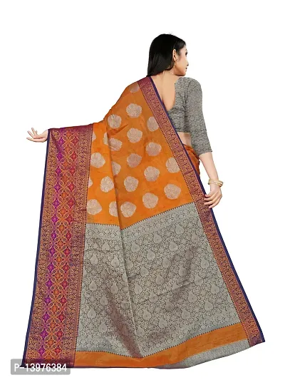 Alluring Orange Silk Blend Woven Design Women Saree with Blouse piece-thumb2