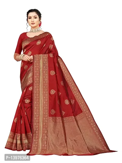 Alluring Maroon Silk Blend Woven Design Women Saree with Blouse piece-thumb0