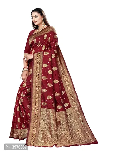 Alluring Maroon Silk Blend Woven Design Women Saree with Blouse piece-thumb4