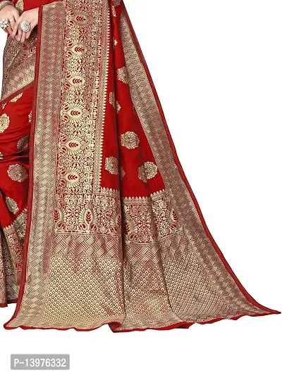 Alluring Red Silk Blend Woven Design Women Saree with Blouse piece-thumb3