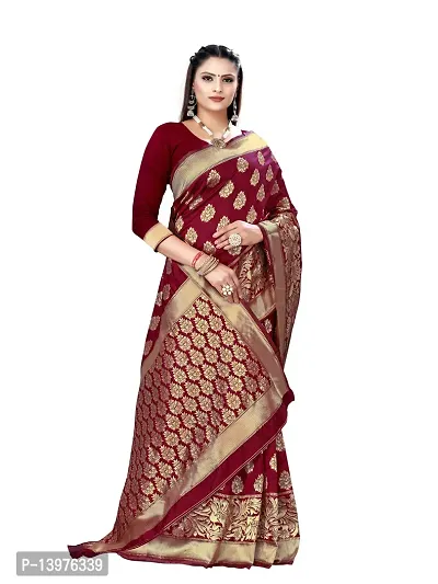 Alluring Maroon Silk Blend Woven Design Women Saree with Blouse piece-thumb5