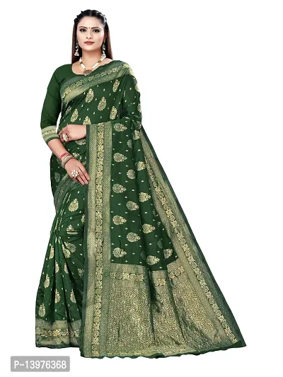 Alluring Green Silk Blend Woven Design Women Saree with Blouse piece