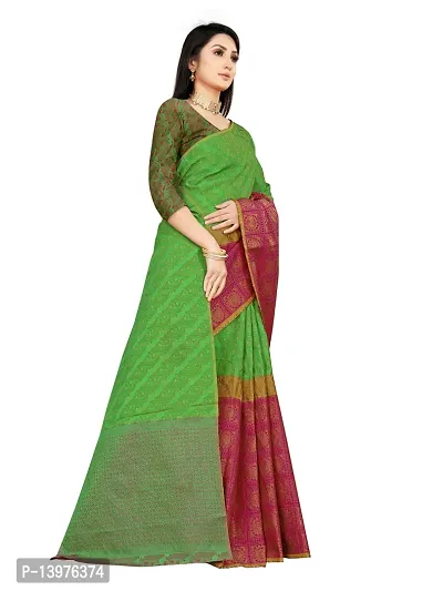 Alluring Dark Green Silk Blend Woven Design Women Saree with Blouse piece-thumb4