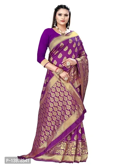 Alluring Purple Silk Blend Woven Design Women Saree with Blouse piece-thumb5