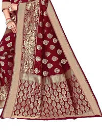 Alluring Maroon Silk Blend Woven Design Women Saree with Blouse piece-thumb2