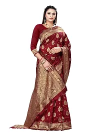 Alluring Maroon Silk Blend Woven Design Women Saree with Blouse piece-thumb4