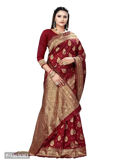 Alluring Maroon Silk Blend Woven Design Women Saree with Blouse piece-thumb5