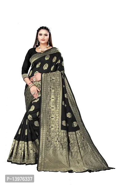 Alluring Black Silk Blend Woven Design Women Saree with Blouse piece