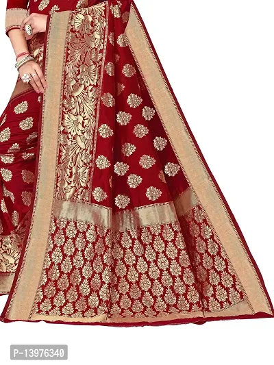 Alluring Red Silk Blend Woven Design Women Saree with Blouse piece-thumb3