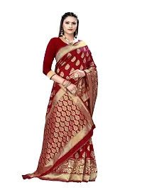 Alluring Red Silk Blend Woven Design Women Saree with Blouse piece-thumb4