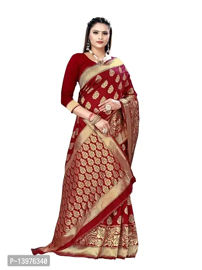 Alluring Red Silk Blend Woven Design Women Saree with Blouse piece-thumb5