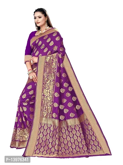 Alluring Purple Silk Blend Woven Design Women Saree with Blouse piece-thumb4