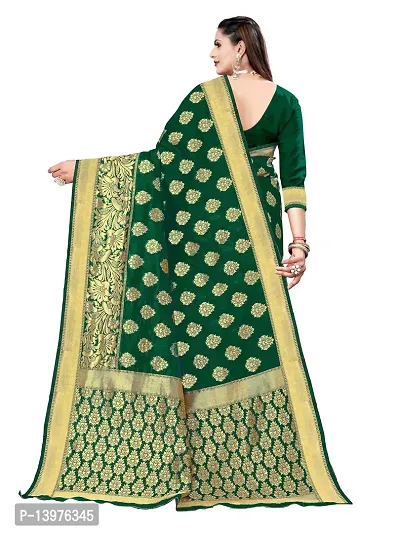 Alluring Dark Green Silk Blend Woven Design Women Saree with Blouse piece-thumb2