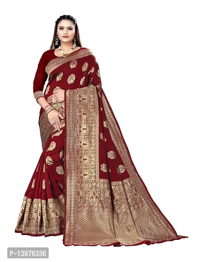 Alluring Maroon Silk Blend Woven Design Women Saree with Blouse piece