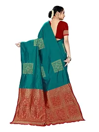 Alluring Teal Silk Blend Woven Design Women Saree with Blouse piece-thumb1