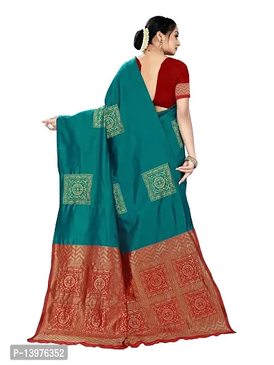 Alluring Teal Silk Blend Woven Design Women Saree with Blouse piece-thumb2