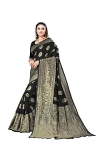 Alluring Black Silk Blend Woven Design Women Saree with Blouse piece-thumb2