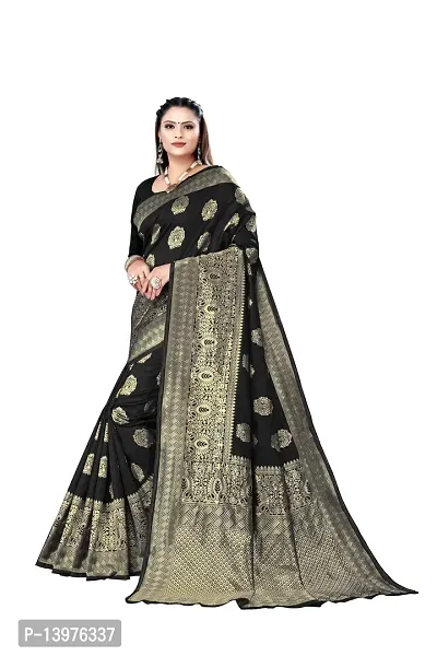 Alluring Black Silk Blend Woven Design Women Saree with Blouse piece-thumb3