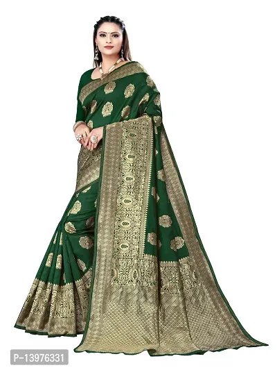 Alluring Green Silk Blend Woven Design Women Saree with Blouse piece-thumb4