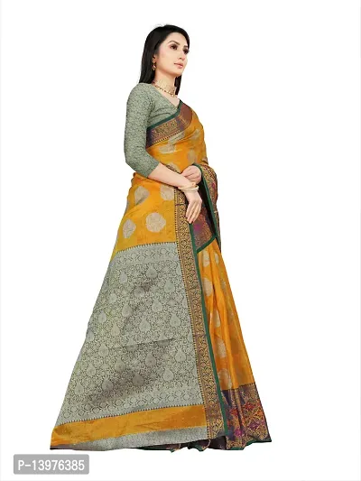 Alluring Yellow Silk Blend Woven Design Women Saree with Blouse piece-thumb3