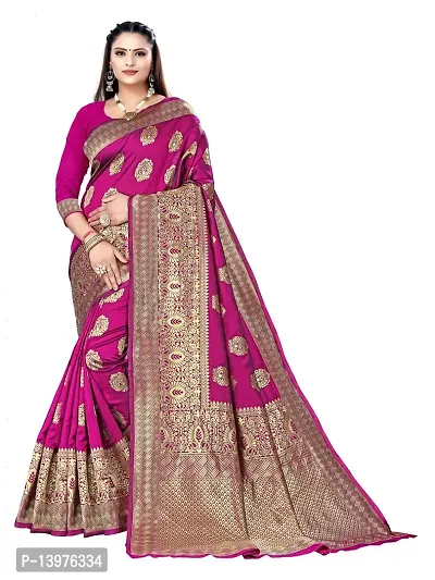 Alluring Pink Silk Blend Woven Design Women Saree with Blouse piece